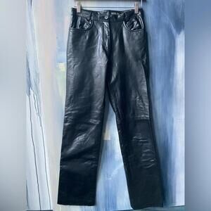 Vintage MIKAI Black Leather High-Waisted Straight Leg Pants Size S